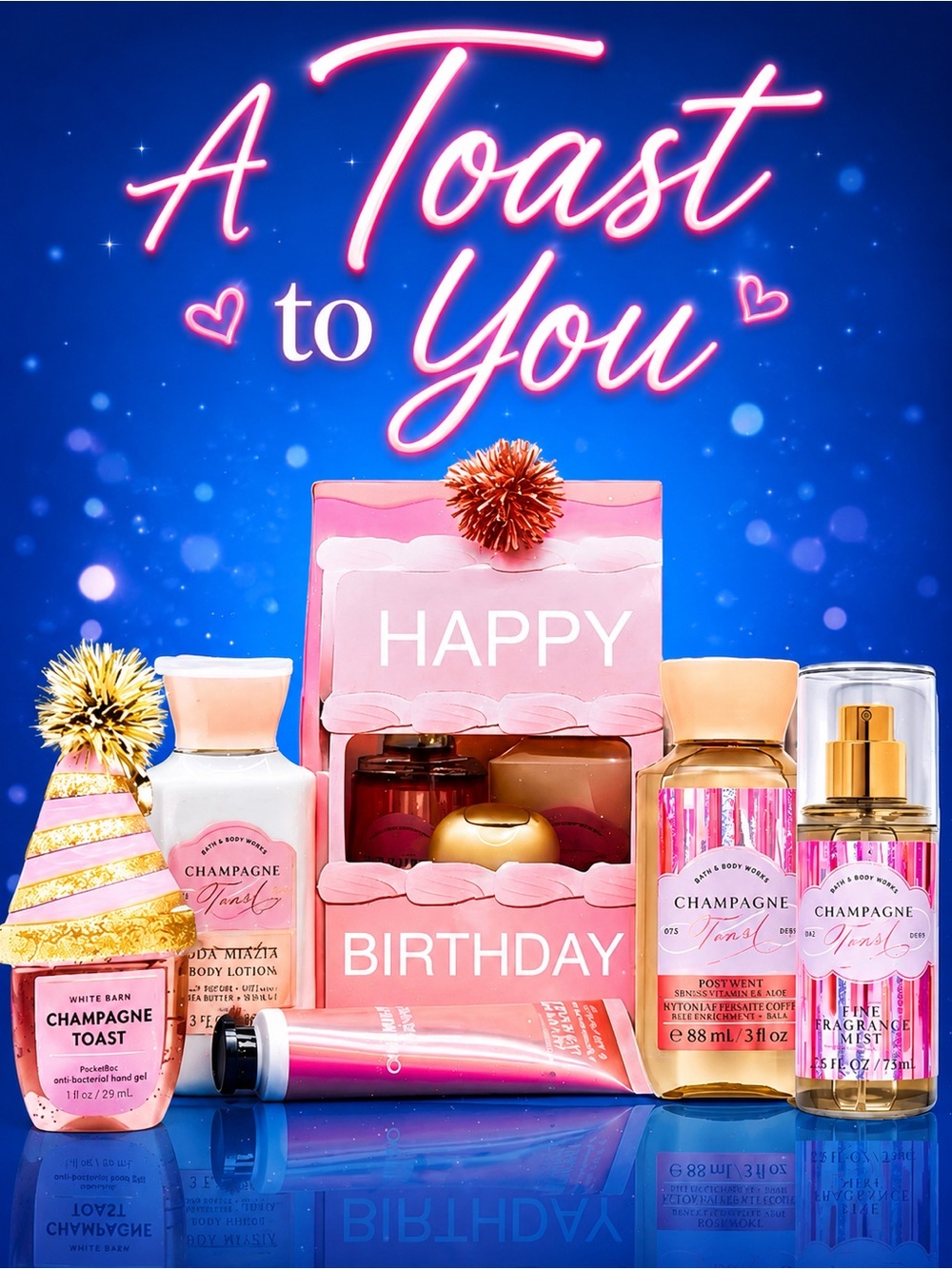 🎉 Champagne Toast Happy Birthday Gift Set | BBW 6 Pc Travel Gift Box | NWT